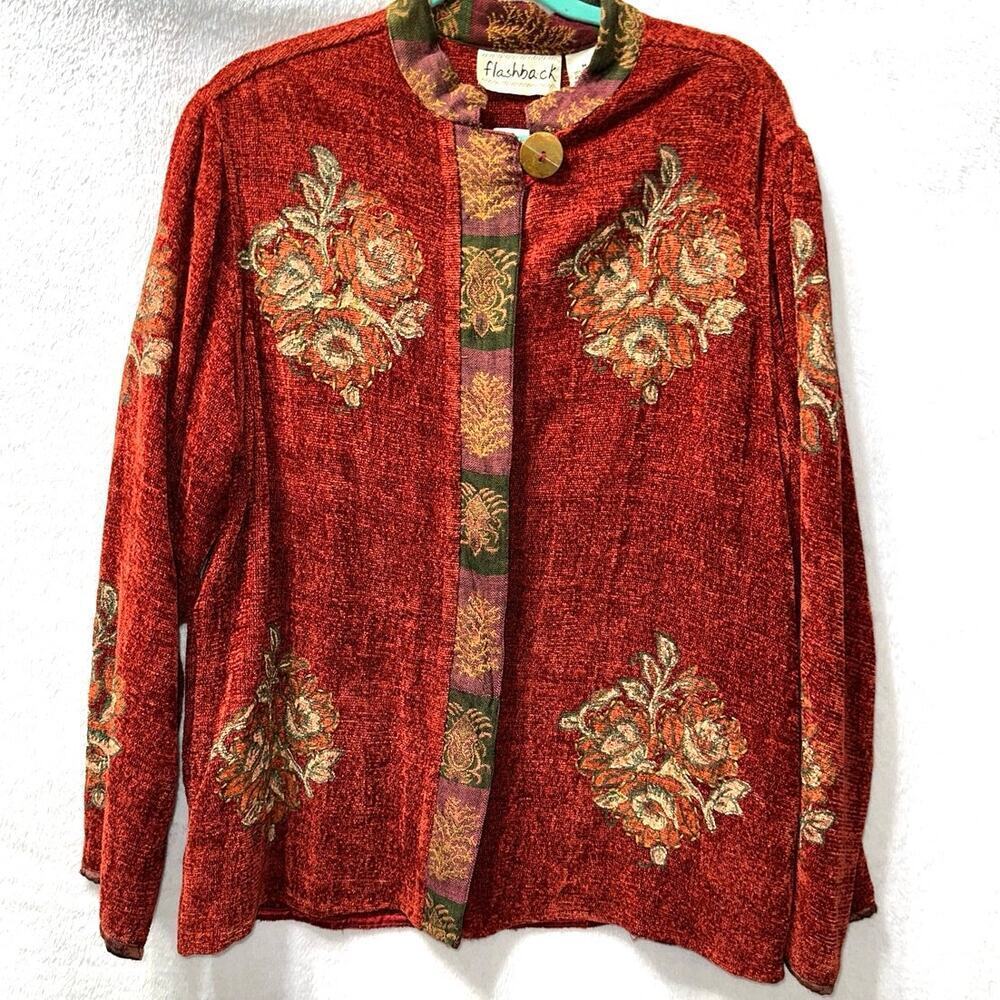 Flashback Vintage Red Chenille Embroidered Jacket Sz Medium Tapestry Oriental